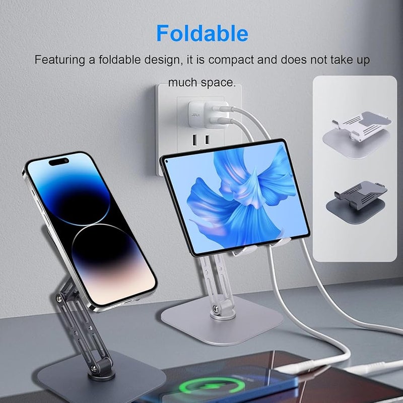 Grey Adjustable Foldable 360 Rotating Metal Tablet Stand Holder For Desk - Image 3